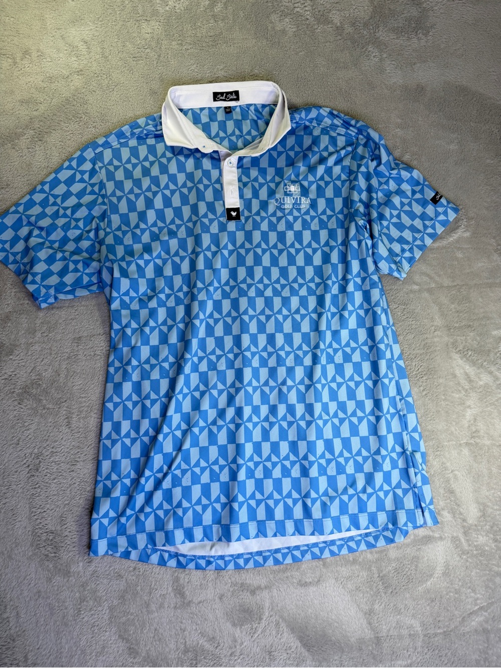 Bad Birdie Don’t Trip Folf Course Embroidered Light Blue Geometric Golf Shirt L
